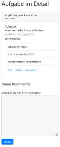 Aufgaben können von den Beteiligten kommentiert werden