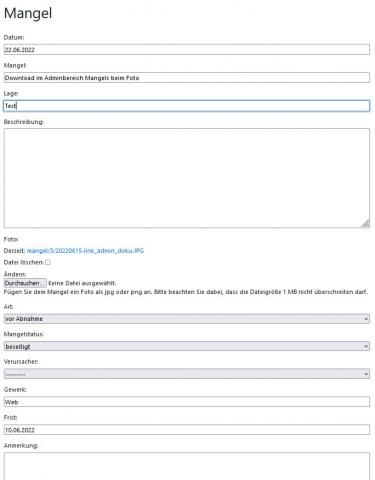 Maske Mangelverwaltung