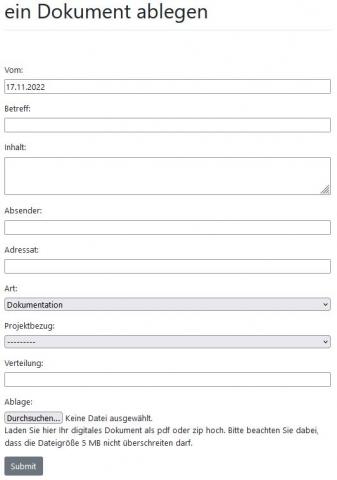 Eingabemaske Dokumentation